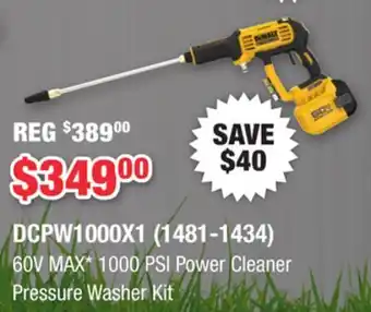 Runnings DEWALT 60V MAX* 1000 PSI Power Cleaner Pressure Washer Kit offer