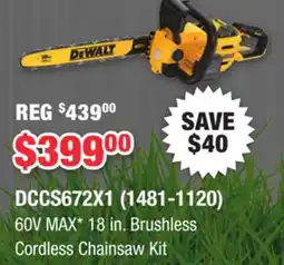 Runnings DEWALT 60V MAX 18 in. Brushless Cordless Chainsaw Kit offer