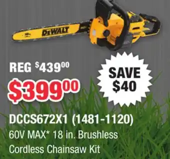 Runnings DEWALT 60V MAX 18 in. Brushless Cordless Chainsaw Kit offer