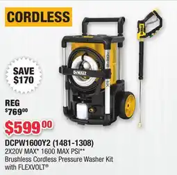 Runnings 2X20V MAX* 1600 MAX PSI** Brushless Cordless Pressure Washer Kit with FLEXVOLT offer