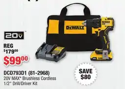 Runnings DEWALT 20V MAX* Brushless Cordless 1/2 Drill/Driver Kit offer