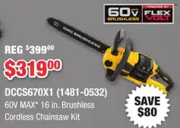 Runnings Dewalt 60V MAX* 16 in. Brushless Cordless Chainsaw Kit offer