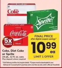 Safeway Coke, Diet Coke Or Sprite offer