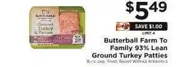 ShopRite Butterball Farm to Family 93% Lean Ground Turkey Patties offer