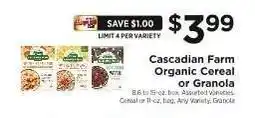 ShopRite Cascadian Farm Organic Cereal or Granola offer