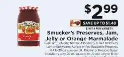 ShopRite Smucker's Preserves, Jam, Jelly or Orange Marmalade offer