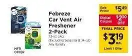 ShopRite Febreze Car Vent Air Freshener 2-Pack offer