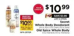 ShopRite Secret Whole Body Deodorant / Old Spice Whole Body offer