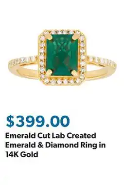 Sam's Club Emerald Cut Lab Created Emerald & Diamond Ring in 14K Gold offer