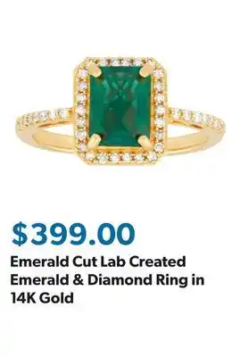 Sam's Club Emerald Cut Lab Created Emerald & Diamond Ring in 14K Gold offer