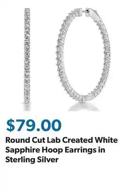 Sam's Club Round Cut Lab Created White Sapphire Hoop Earrings in Sterling Silver offer