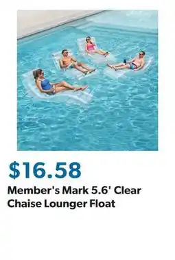Sam's Club Member's Mark 5.6' Clear Chaise Lounger Float offer