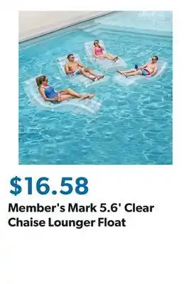 Sam's Club Member's Mark 5.6' Clear Chaise Lounger Float offer
