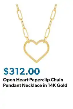 Sam's Club Open Heart Paperclip Chain Pendant Necklace in 14K Gold offer