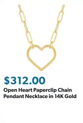 Sam's Club Open Heart Paperclip Chain Pendant Necklace in 14K Gold offer