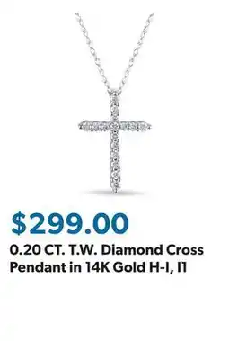 Sam's Club 0.20 CT. T.W. Diamond Cross Pendant in 14K Gold H-I, I1 offer