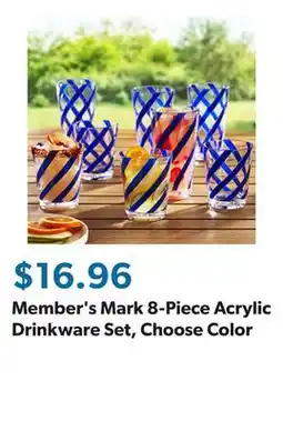 Sam's Club Member's Mark 8-Piece Acrylic Drinkware Set, Choose Color offer