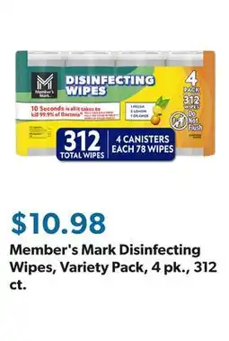 Sam's Club Member's Mark Disinfecting Wipes, Variety Pack, 4 pk., 312 ct offer