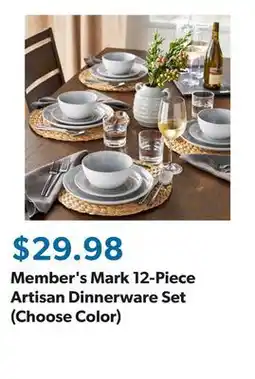 Sam's Club Member's Mark 12-Piece Artisan Dinnerware Set (Choose Color) offer
