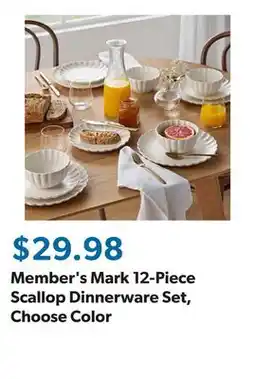 Sam's Club Member's Mark 12-Piece Scallop Dinnerware Set, Choose Color offer