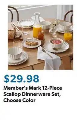 Sam's Club Member's Mark 12-Piece Scallop Dinnerware Set, Choose Color offer
