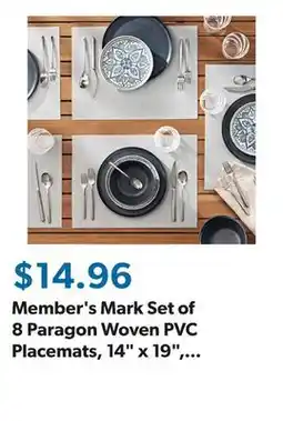 Sam's Club Member's Mark Set of 8 Paragon Woven PVC Placemats, 14 x 19, Choose Color offer