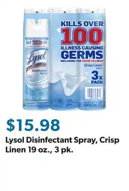 Sam's Club Lysol Disinfectant Spray, Crisp Linen 19 oz., 3 pk offer