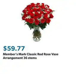 Sam's Club Member's Mark Classic Red Rose Vase Arrangement 36 stems offer