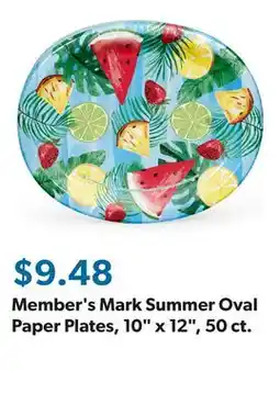 Sam's Club Member's Mark Summer Oval Paper Plates, 10 x 12, 50 ct offer