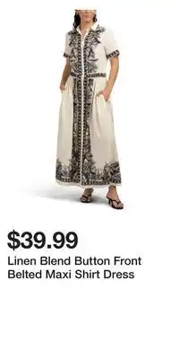 TJ Maxx Linen Blend Button Front Belted Maxi Shirt Dress offer