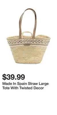 TJ Maxx Made In Spain Straw Large Tote With Twisted Decor offer