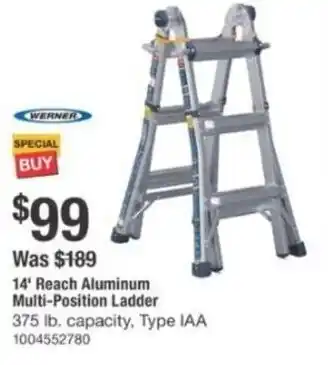 The Home Depot Reach aluminum multi-position ladder offer