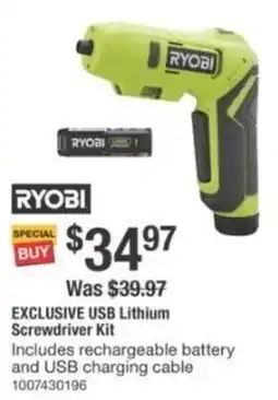 The Home Depot Ryobi USB lithium screwdriver kit offer