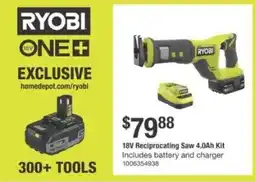 The Home Depot Ryobi 18V Reciprocating Saw 4.0Ah Kit offer