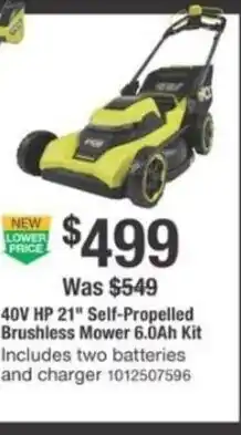 The Home Depot Ryobi 40V HP Self-Propelled Brushless Mower 6.0Ah Kit offer