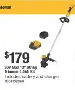 The Home Depot DeWalt 20V Max 13" String Trimmer 4.0Ah Kit offer