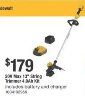 The Home Depot DeWalt 20V Max 13" String Trimmer 4.0Ah Kit offer