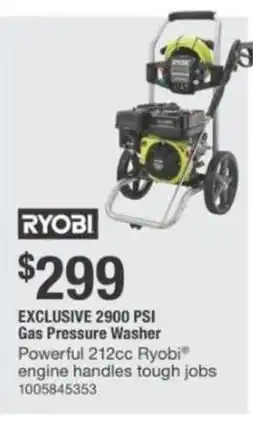The Home Depot Ryobi 2900 PSI gas pressure washer offer