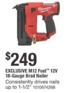 The Home Depot Milwaukee M12 Fuel 12V 18-Gauge Brad Nailer offer