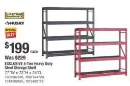 The Home Depot Husky 4-tier heavy duty steel storage shelf offer