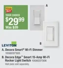 The Home Depot Leviton decora edge smart 15-Amp wi-fi rocker light switch offer