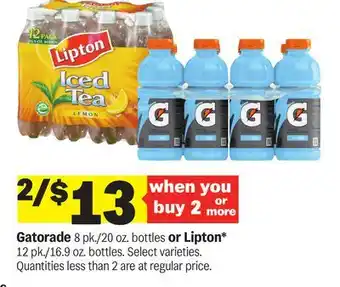 Meijer Gatorade 8 pk./20 oz. bottles or Lipton* 12 pk./16.9 oz. bottles offer