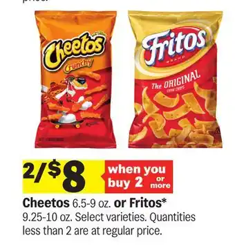 Meijer Cheetos 6.5-9 oz. or Fritos* 9.25-10 oz offer