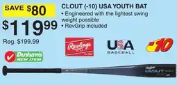 Dunham's Sports RAWLINGS CLOUT (- 10) USA YOUTH BAT offer