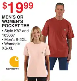 Dunham's Sports CARHARTT MEN'S OR WOMEN'S POCKET TEE offer
