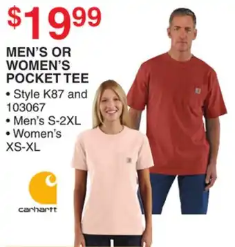 Dunham's Sports CARHARTT MEN'S OR WOMEN'S POCKET TEE offer