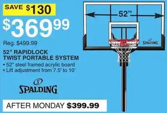 Dunham's Sports SPALDING 52 RAPIDLOCK TWIST PORTABLE SYSTEM offer