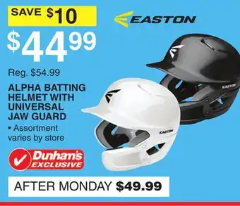 Dunham's Sports EASTON ALPHA BATTING HELMET WITH UNIVERSAL JAW GUARD offer