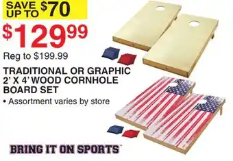 Dunham's Sports TRADITIONAL OR GRAPHIC 2' X 4' WOOD CORNHOLE BOARD SET offer