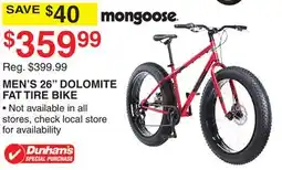 Dunham's Sports MONGOOSE MEN'S 26 DOLOMITE FAT TIRE BIKE offer